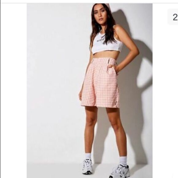 NWT MOTEL ROCKS Lexta Gingham Checked Pink Hight Waisted Shorts 50s Retro Preppy - Picture 1 of 10